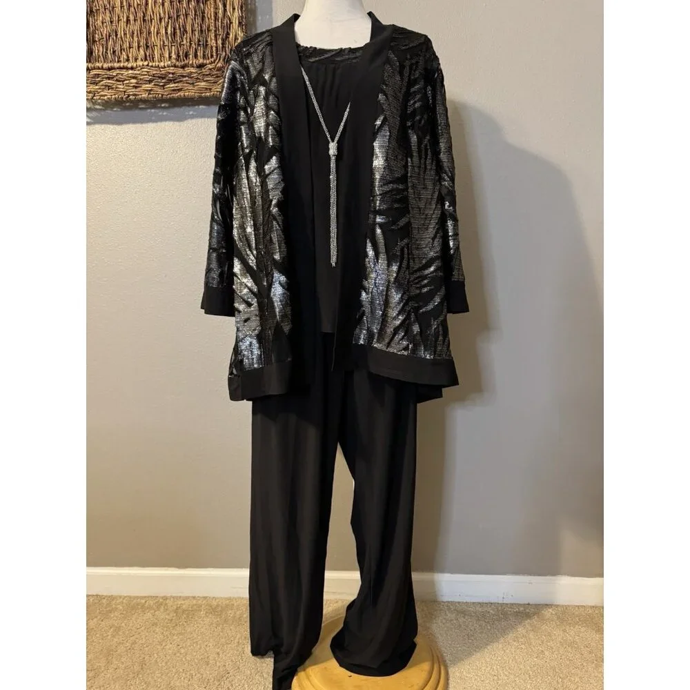 R & M Richards 16W Black 3 Pc Set Jacket Pant Suit Party Wedding Guest $190 NEW - Picture 6 of 16